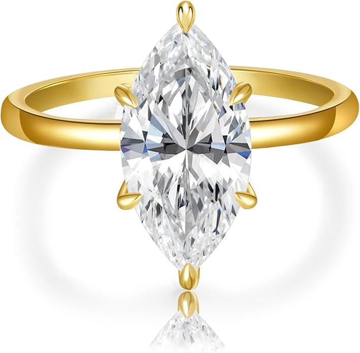 3.5CT Marquise Cut Engagement Ring for Women, Wedding Promise Cubic Zirconia Band, 14K Gold/White Gold Plated Simulated Diamond Rings Size 5-9