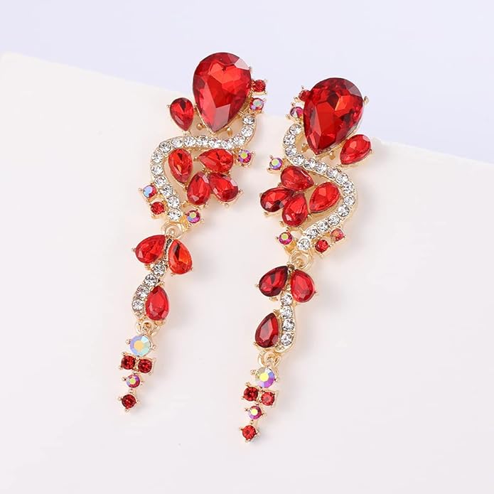 Rhinestone Statement Dangle Earrings Sparkly Crystal Bridal Wedding Earrings for Brides Bridesmaides Chandelier Teardrop Earrings for Women Prom Party