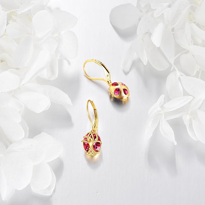 DOVRAN 10K 14K Solid Gold Leverback Earrings for Women Real Yellow Gold Filigree Dangle Earrings Trendy Jewelry Birthday Christmas Gifts for Wife Mom