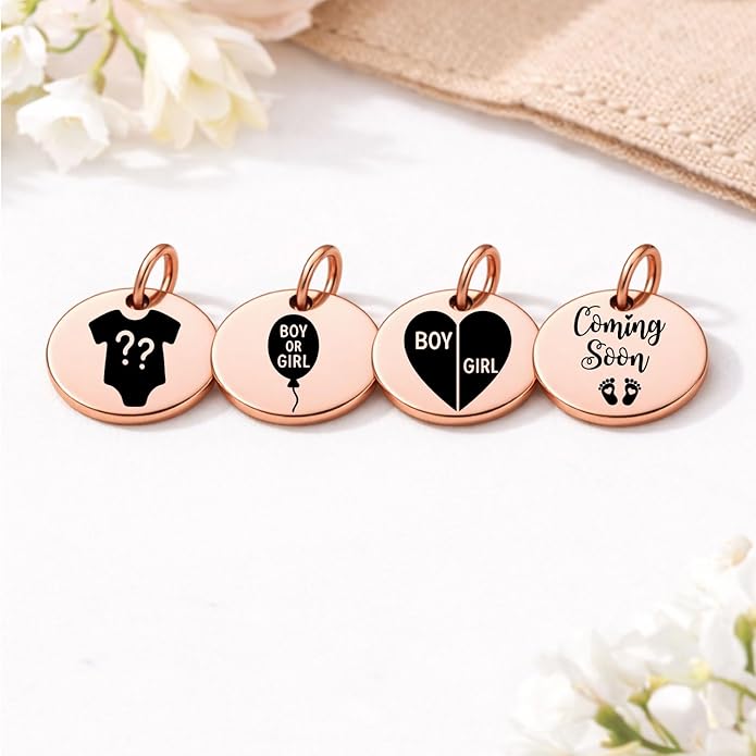 SM Design Pregnancy & New Baby Charm Set – Set of 4 Meaningful Stainless Steel Charms – Great for Crafting, Making Bracelets and Necklaces - Meaningful Keepsake Charms for Expecting & New Moms