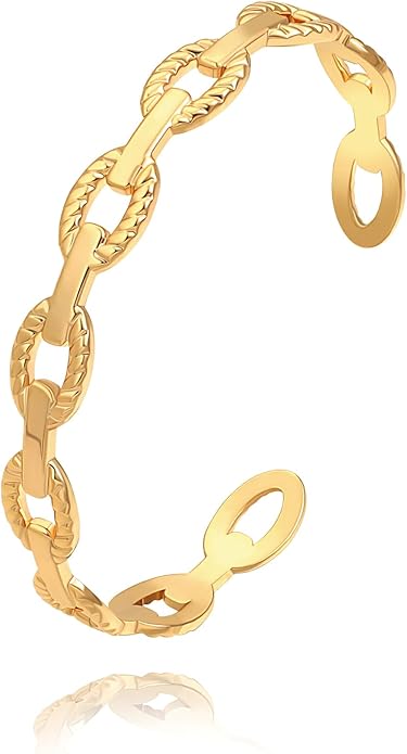 PERNNLA PEARL Dainty Gold Bar Bracelet for Women Simple Delicate Thin Cuff Bangle Hook Bracelet 18K Gold Plated Handmade Minimalist Jewelry