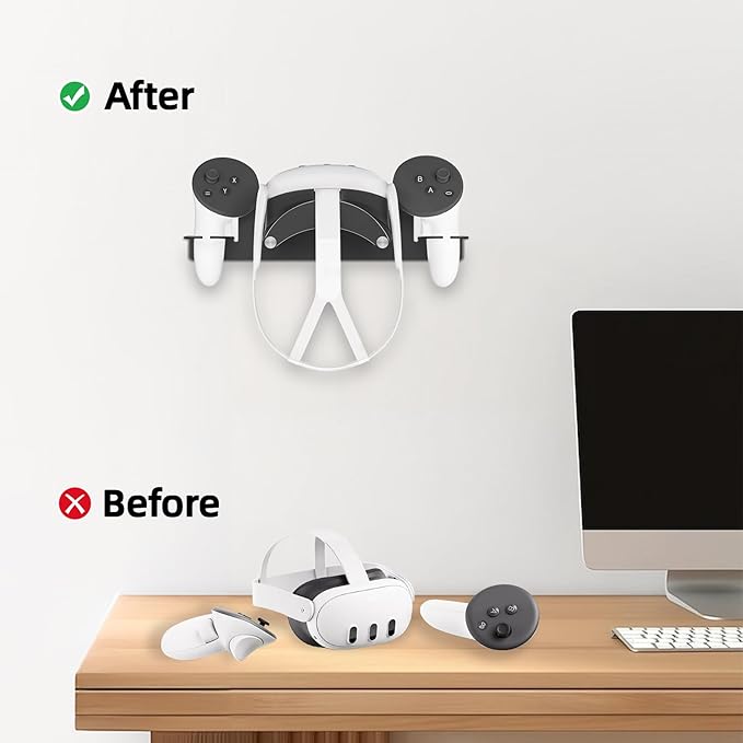 VR Headset Wall Mount Storage Stand Hook Compatible with Meta Quest 3/Meta Quest 3S/Quest Pro/Quest 2 Metal VR Headset Hook Storage Rack Holder(Aluminum Alloy-Black)