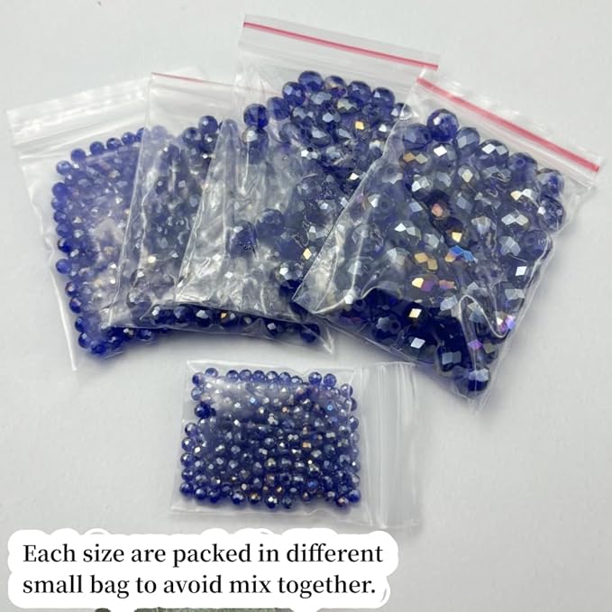 600pcs Crystal Glass Beads 3mm 4mm 6mm 8mm 10mm Rondelle Faceted Crystal Beads Spacer Beads for Necklace Bracelet Earrings DIY Jewelry Crafts Making Supplies(Deep Blue AB)