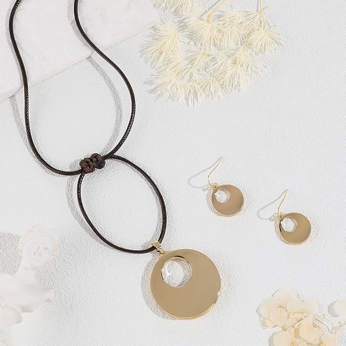 Madison Tyler Gold Plated Jewelry Set for Women | Silver Teardrop Pendant Necklace Trendy | Long Necklace with Snake Chain | Fashion Dangle Earring Set