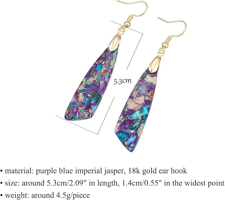 Boho Women Natural Stone Earrings Unique Healing Imperial Jasper Gemstone Energy Hypoallergenic Lightweight Dangle Drop Earrings Multiple Styles Earrings Jewelry for Birthday Party Gift