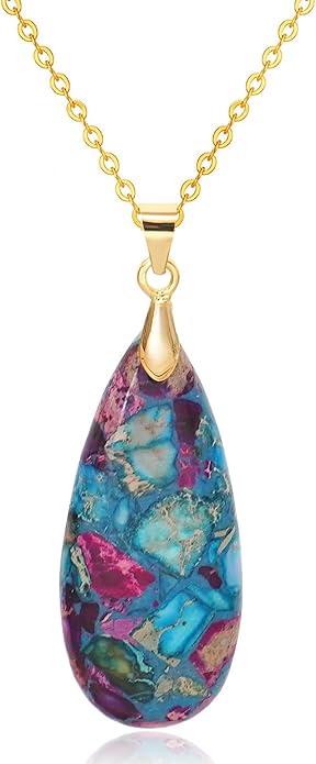 Stone Necklaces for Women Teardrop Gemstone Pendant Necklace Natural Stone Chain Necklaces