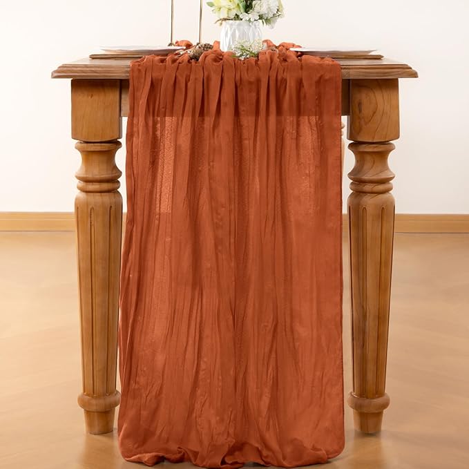 Fall Table Runner Terracotta Cheesecloth Table Runner 14FT Farmhouse Table Runners 160 Inches Table Decor Thanksgiving Dining Room Centerpiece Wedding Boho Baby Shower Birthday