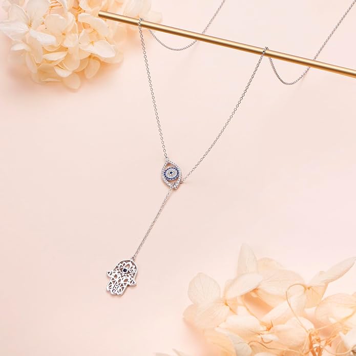 Long Necklace Sterling Silver Larait Bar Y Lariat Long Chain Drop Adjustable Necklace Gift for Her, 30"