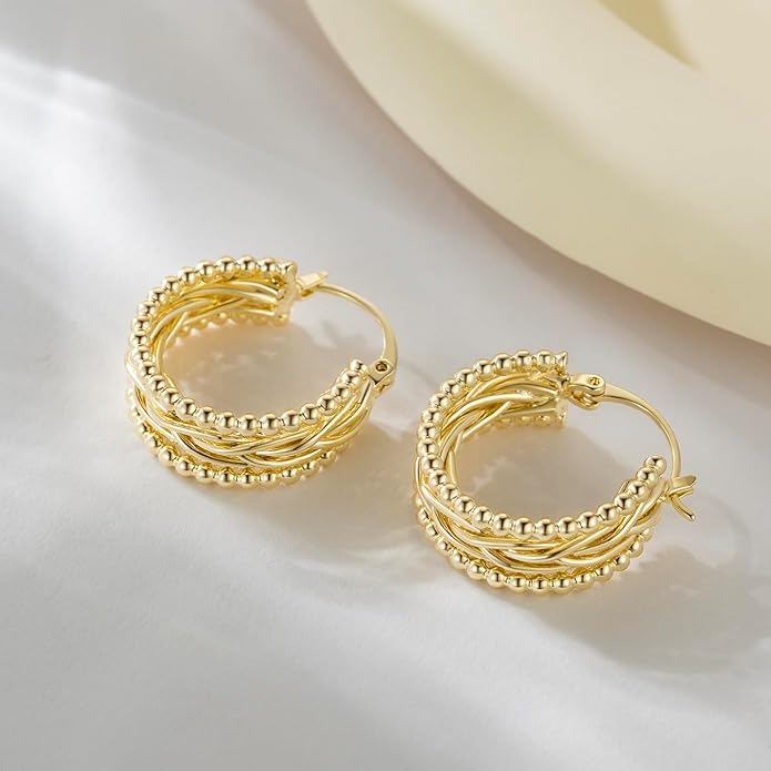 Hoop Earring 14k Gold Earrings for Women Twisted Chunky Hoop Earrings Thick Gold Hoops Unique Gold Jewelry for Women Every Occasion 23.3mm*9mm
