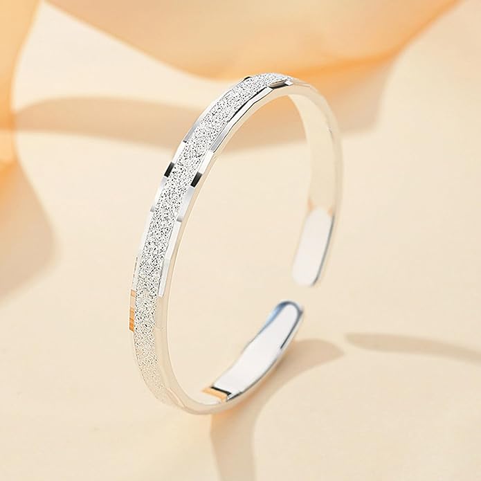 Chunky Bangle Bracelet for Women 925 Sterling Silver Bracelets Handmade Cuff Bangle Bracelets Adjustable Jewelry Fashion Simple Open Bangles