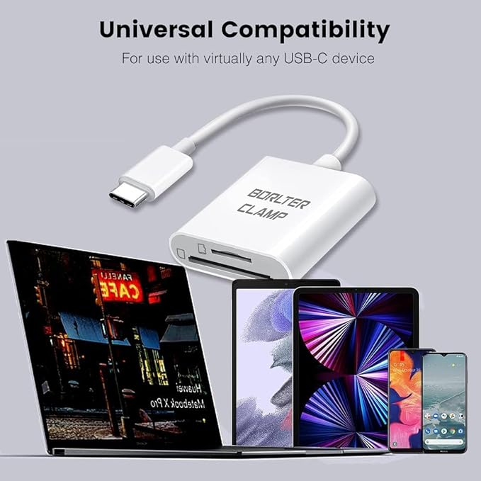 USB C to SD Card Reader, BorlterClamp Type C to SD/Micro SD Memory Card Reader Adapter Compatible with MacBook, Laptops, Tablets, Smartphones