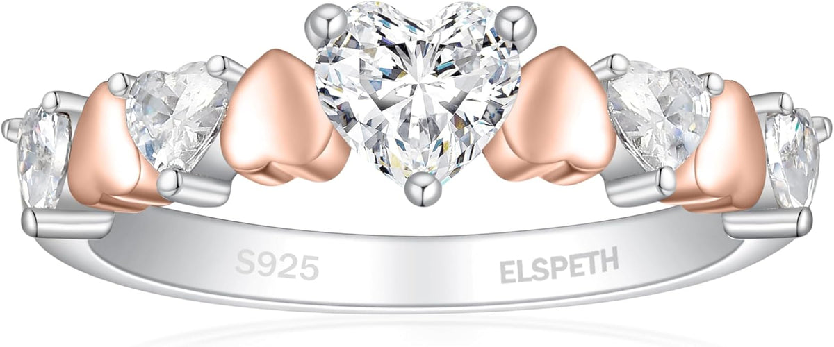 Elspeth 925 Sterling Silver Heart Engagement Ring for Women Heart Cut Cubic Zirconia Promise Ring Size 4-10