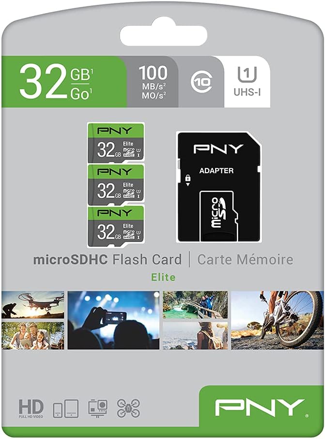PNY 32GB Elite Class 10 U1 microSDHC Flash Memory Card - 100MB/s, Class 10, U1, Full HD, UHS-I, Micro SD (Pack of 3)