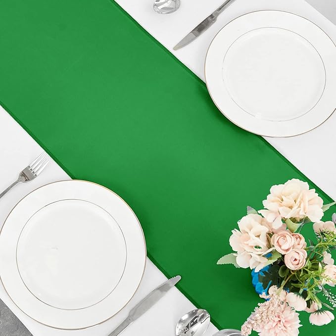 10 Pack Satin Table Runner 12 x 108 Inch Long,Satin Silk Table Runner for Wedding,Birthday Party and Banquet Decoration,Emerald