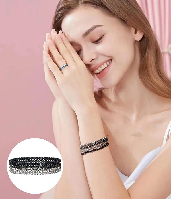 Noessla Beaded Boho Stretch Bracelet Colorful Stackable Crystal Beads Bracelets Trendy Costume Jewelry Mothers Day Gifts for Women