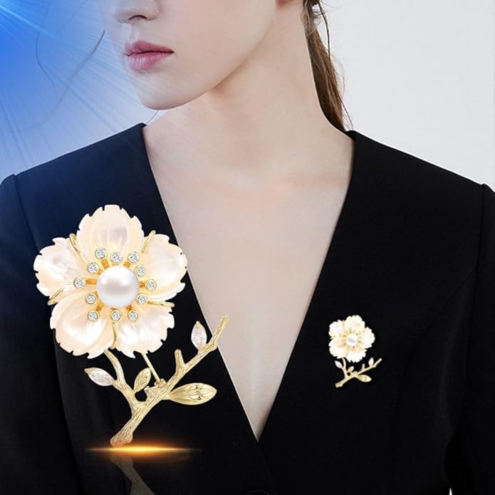 Flower Brooch Pin Rhinestones Pearl Flower Brooches Floral Pin Jewelry for Women Girls
