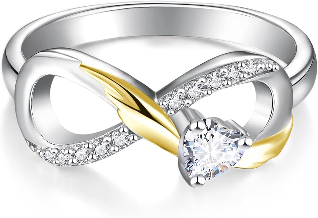 STARCHENIE Infinity Promise Ring 925 Sterling Silver Angel Wings Heart Ring for Women Size 5-10