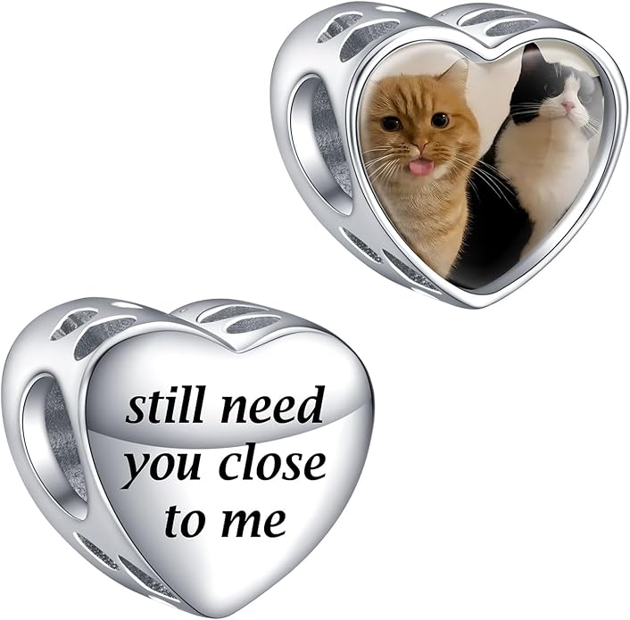 Annmors Personalized Photo Charms For Bracelets/Necklace 925 Sterling Silver Love Heart Shaped Engraved Customize Picture Gift for Birthday Mother's Day,Bead Charms Jewelry for Women