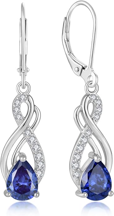 Infinity Love Birthstone Earrings for Women 925 Strling Silver 5A Cubic Zirconia Dangle Drop Leveback Earrings Jewelry Birthday Christmas Day Gifts for Her