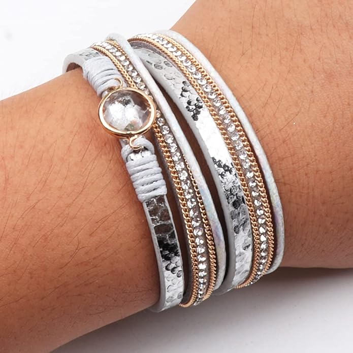 KSQS Tree of Life Leather Multi-Layer Wraps Bracelet,Boho Wide Buckle Wristband Bangle,Braided Cuff Bracelets for Women