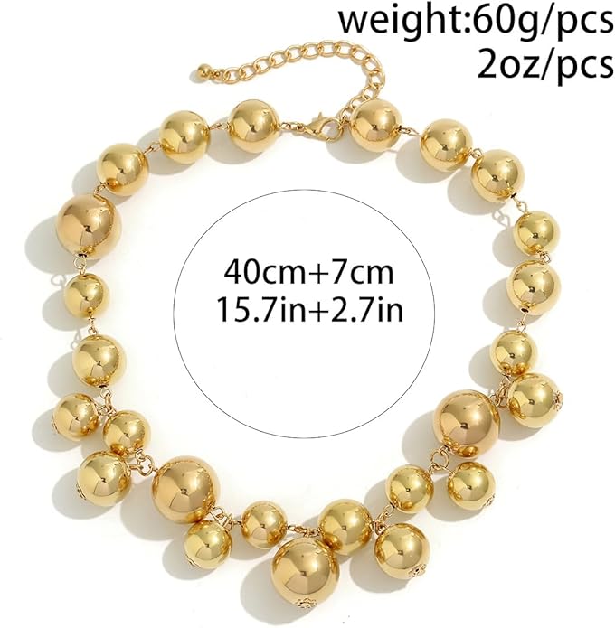 Chunky Pearls Statement Choker Necklace for Women,14K Gold Large Beaded Punk Ball Cluster Collar Necklace Party Dainty Jewelry Gift