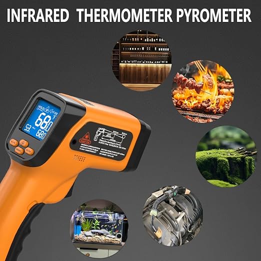 Infrared Thermometer Gun, Non Contact Thermometers Laser Temperature Guns with K-Type Probe, 12:1 Dual-Mode Temp Gun (-58°F to 1472°F) for Cooking, Pizza Oven, BBQ, Home Repairs, HVAC