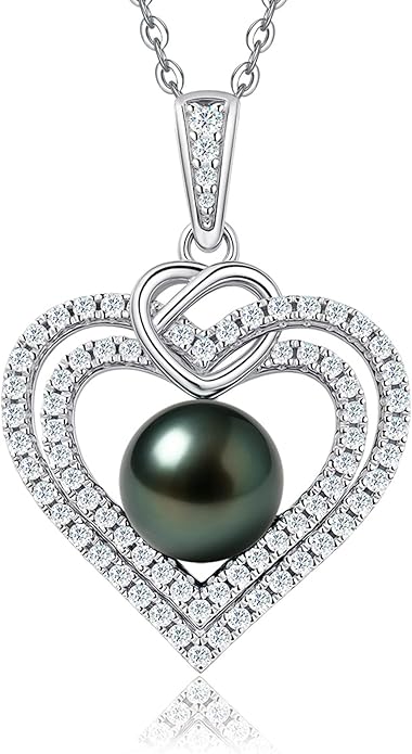 Genuine Tahitian Black Pearl Necklaces for Women, 9-12mm AAAA Seawater Pearl - Sterling Silver Moissanite Pendant, Wedding Anniversary, Birthday, Christmas Gift for Wife, Mom, Girlfriend, Fine Jewelry