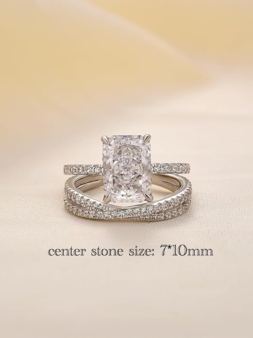 3.5CT Radiant Cut Engagement Ring Set for Women, S925 Silver X-Shaped Band 2-Piece Cubic Zirconia Bridal Wedding Ring Set