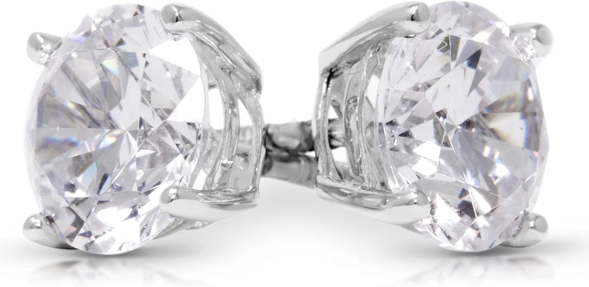 14K White Gold Moissanite Earrings Men & Women, Solid Gold Simulated Diamond and Lab Diamonds Studs for Men & Women, 1ct - 2ct Round, Princess, Heart, Halo Cut, Dangle, Lever or Screw Back Earrings, VVS1, D Color, Pink or Blue - Luxury Gift Box