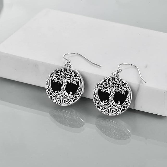 Tree of Life Earrings Sterling Silver Celtic Tree of Life Abalone Shell Dangle Drop Earrings for Women Jewelry