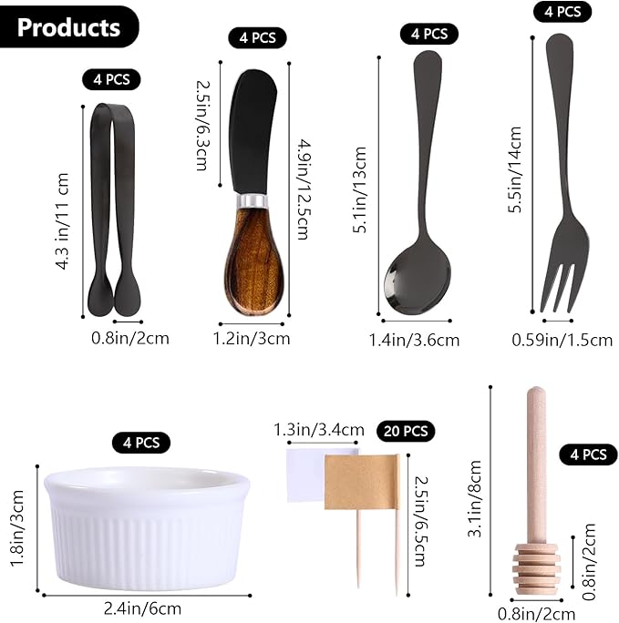 Charcuterie Accessories(25 Psc), Cheese Spreaders For Charcuterie Board, Mini Serving Spoons, Blank Toothpick Flags, Bowl For Christmas Pastry Making, forks And Mini Serving Tongs