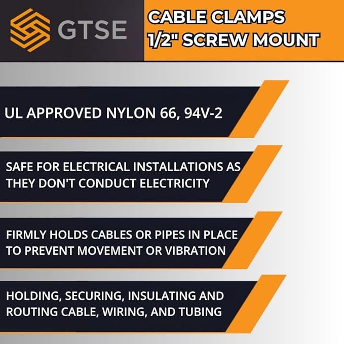 GTSE Black Nylon Plastic Cable Clamps, 1/2" Screw Mounts for Cable, Rope, Tube Management, 100 Pack