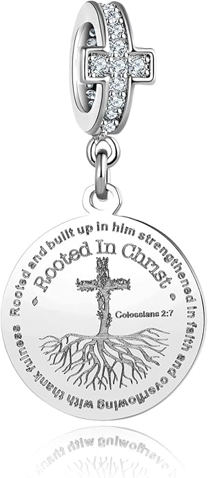 Christian Circle Praying Hand Bible Verse Dangle Charm for Pandora Bracelet