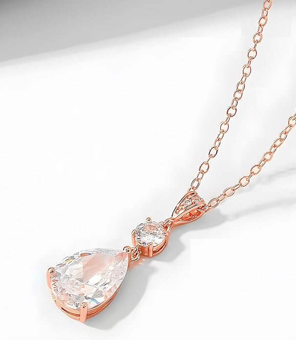 Teardrop Necklace Cubic Zirconia Drop Wedding Bridal Pendant Necklace for Women, Silver Rose Gold Plated Copper Brass Micro Inlay CZ Simple Fine Jewelry Gifts Mother's Day Valentines