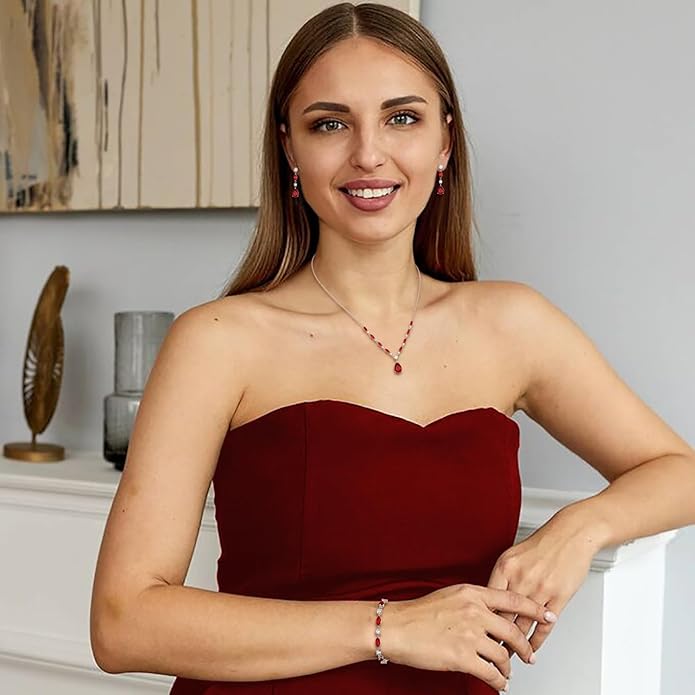 Crysdue Teardrop Bridal Jewelry Set for Wedding Party, Silver/14K/Rose Gold Plated Prom Costume Jewellery for Bride Bridesmaids Women, Cubic Zirconia Necklace Dangle Earrings Bracelet