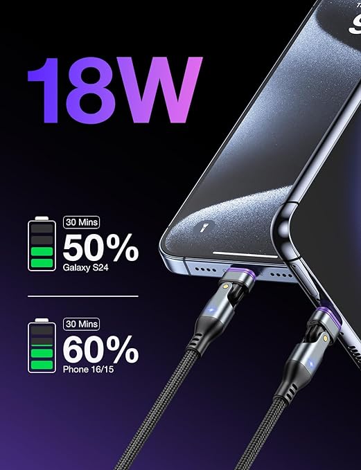 AUFU 16PIN USB C Magnetic Charging Cable (3Pack, 3.3/3.3/3.3ft), 180° Rotation Magnetic Charger Cable/Magnet USB C Cable/Magnet Phone Charger/Date USB Charging Cord for Phone/Tablet/Laptop