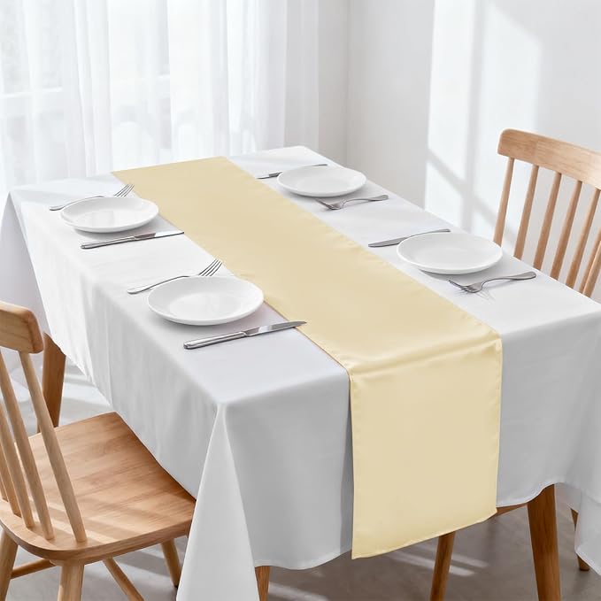 10 Pack Satin Table Runner 12 x 108 Inch Long,Satin Silk Table Runner for Wedding,Birthday Party and Banquet Decoration,Champagne