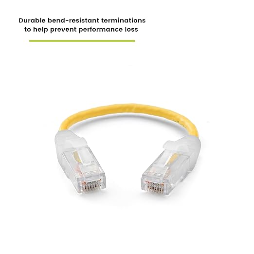 TRUECABLE Cat6 Component Rated Patch Cable, Unshielded (U/UTP), 6in, Yellow, 28AWG Solid Copper, Snagless 10G High-Speed Ethernet Cable, PoE++ 4PPoE 100W, UL Listed, RoHS-3, 1 Pack