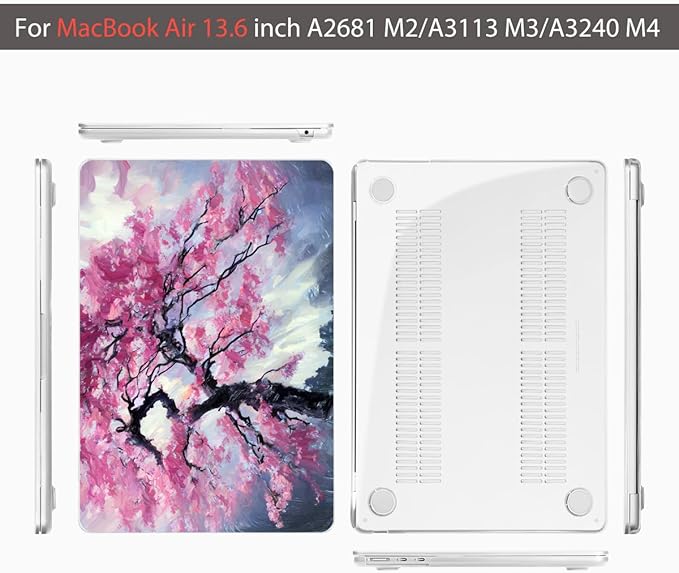 Teryeefi Compatible with M4 M3 M2 MacBook Air 13 inch Case 2025 2024 2023 2022 Release A3240 A3113 A2681 Model,Hard Shell Case for MacBook Air 13.6 inch + Keyboard Cover + Type C Adapter, Sakura-101