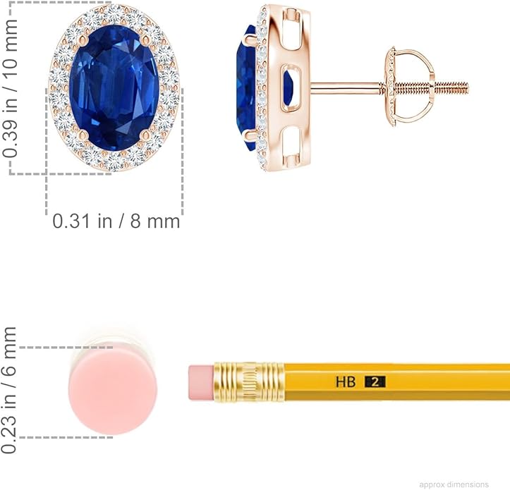 ANGARA Natural Blue Sapphire Earrings for Women | Prong-Set Oval Blue Sapphire Stud Earrings with Diamond Halo in 14K Solid Gold/Platinum | September Birthday, Anniversary, Gemstone Jewellery Gift