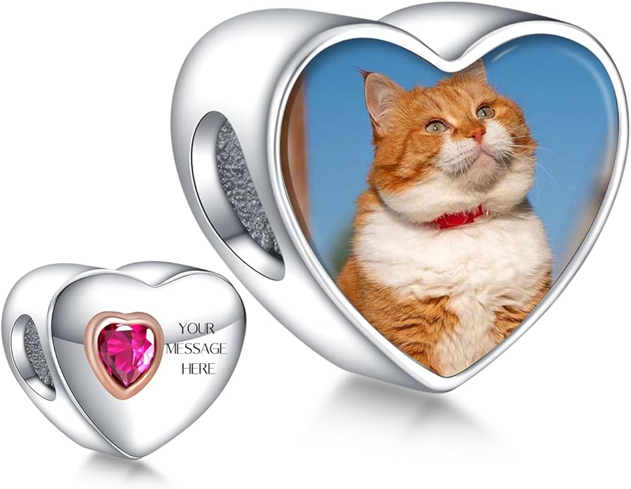 Annmors Personalized Photo Charm for Bracelet Necklaces,925 Sterling Silver Charm Love Heart Shaped Engraved Customize Picture Gift for Birthday Mother's Day Christmas,Bead Charms Jewelry for Women