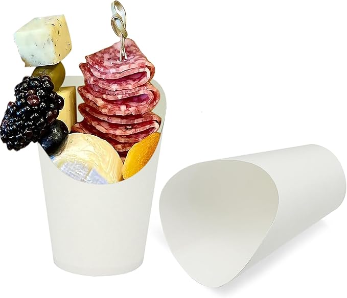 CAMKYDE 50 Pcs Disposable White Charcuterie Cups, 14oz French Fries Holder French Fry Cups for all Occasions (14oz, White)
