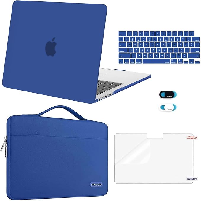 MOSISO Compatible with MacBook Air 13 inch Case 2025 2024 2023 2022 M4 A3240 M3 A3113 M2 A2681, Hard Shell&Sleeve Bag&Keyboard Skin&Webcam Cover&Screen Film for MacBook Air 13.6 inch, Royal Blue