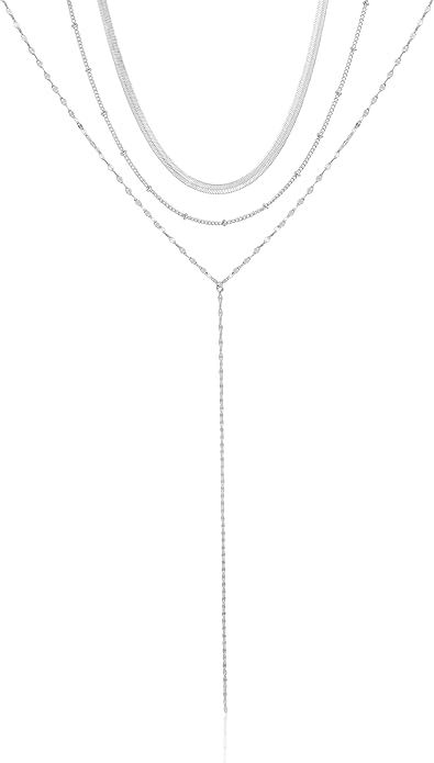 3PCS Gold Necklaces for Women,Chunky Statement Gold Plated Necklace Stack Layered Sterling Silver Herringbone Chains for Women Dainty Trendy Silver Chains Stacked Jewelry Gifts