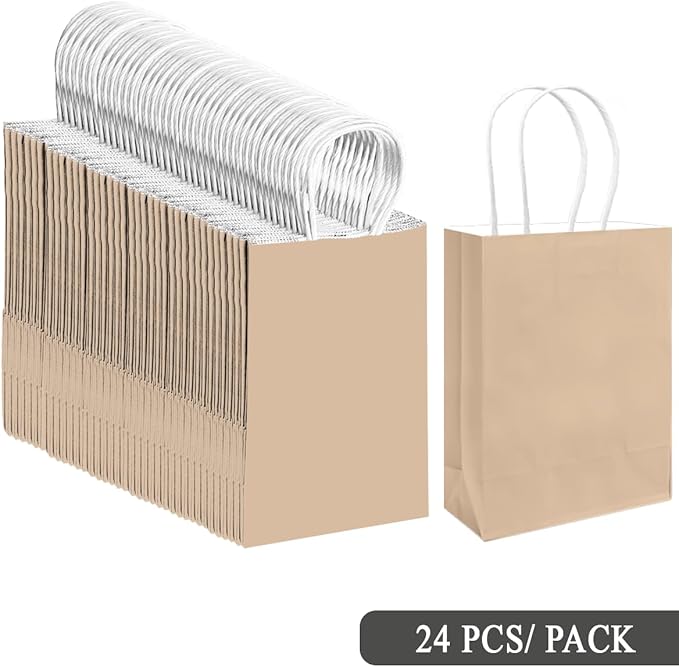 qiqee 30PCS Medium Gift Bag with Handles Bulk 11"x5"x8" Gift Bags Almond Yellow Bags Multiple Uses (Medium Size)