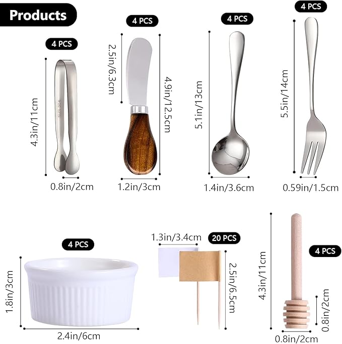 Charcuterie Accessories(25 Psc), Cheese Spreaders For Charcuterie Board, Mini Serving Spoons, Blank Toothpick Flags, Bowl For Christmas Pastry Making, forks And Mini Serving Tongs