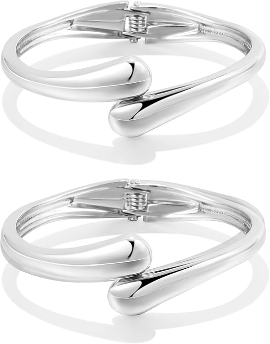 2Pcs Bangle Bracelets for Women Gold Arm Cuff 14k Gold Plated Chunky Gold Bangle Set Hinged Cuff Bracelets Trendy Arm Cuff Jewelry for Women
