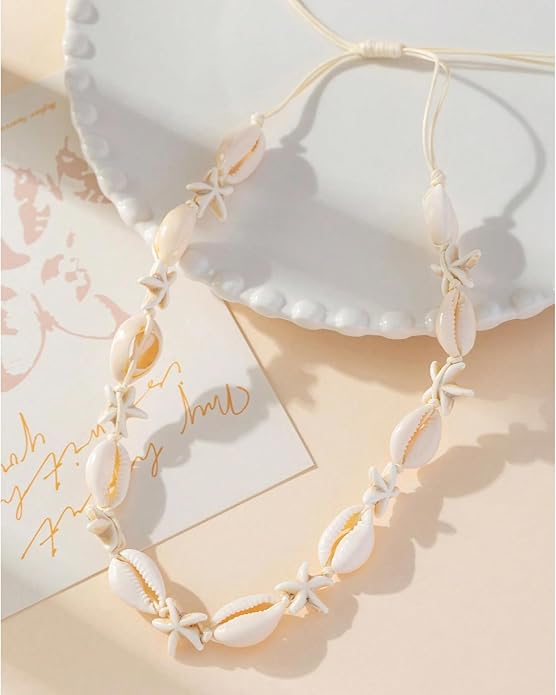 Nackiy Handmade Sea Shell Necklace for Women Summer Adjustable Natural Shell Collar Necklace