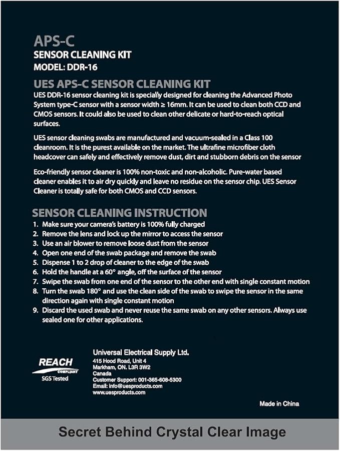 UES DDR16 APS-C Sensor Cleaning Kit for Reflex and Mirrorless Digital Camera Compatible with Sony, Nikon, Canon CCD CMOS Sensor Clean (12pcs x 16mm Swabs and 15ml Sensor Cleaner Solution)