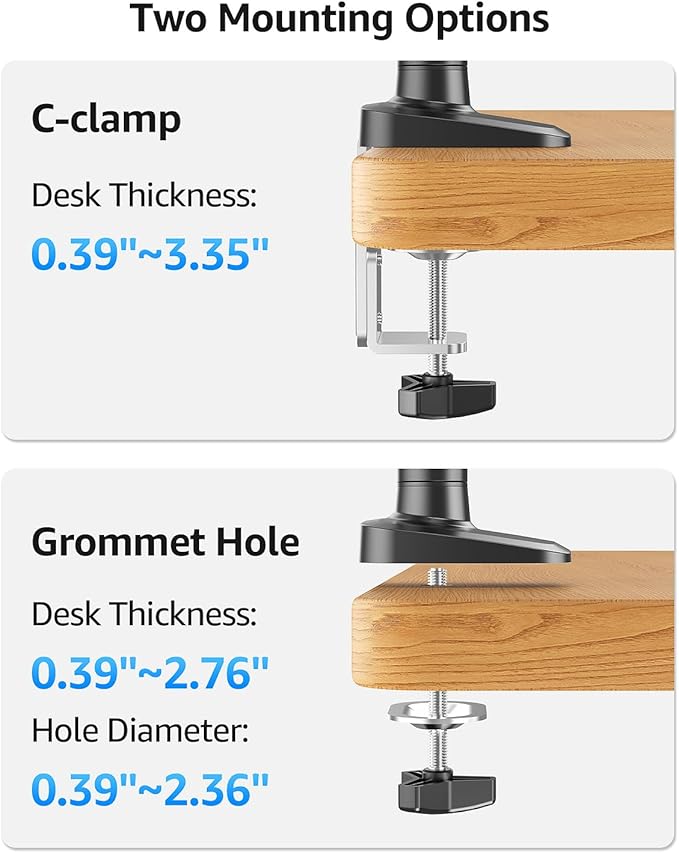 MOUNTUP Single Monitor Desk Mount for 4.4-26.5lbs, Heavy Duty Monitor Arm for 40 39 37 34 32 27inch, Full-Motion Monitors Stand, Height Adjustable Gas Spring Monitors Arm with C-Clamp＆Grommet Base